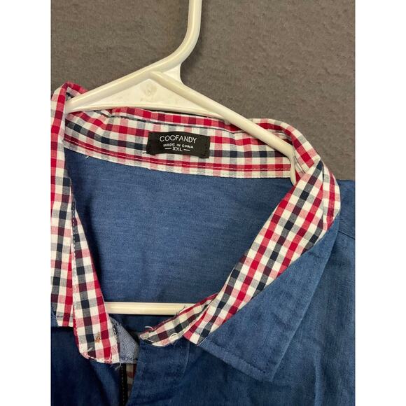 Coofandy Men's Denim Button-Up Shirt XXL Classic Fit Plaid Collar Flip Cuff - Picture 2 of 6